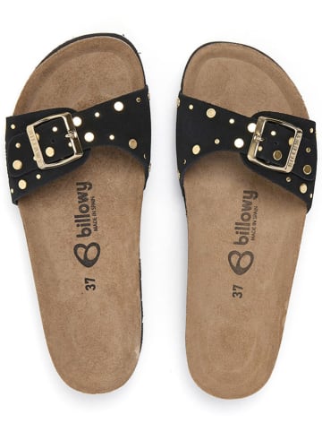 billowy Leder-Pantoletten in Schwarz