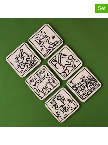 BELLA MAISON 6-delige set: onderzetters "Keith Haring" zwart/wit - (L)10 x (B)10 cm