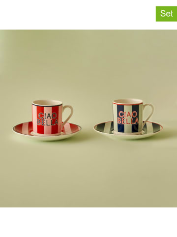 BELLA MAISON 2er-Set: Kaffeetassen "Line" in Rot/ Dunkelblau - 90 ml