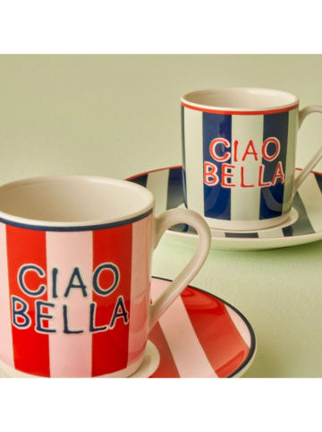 BELLA MAISON 2er-Set: Kaffeetassen "Line" in Rot/ Dunkelblau - 90 ml