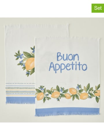 BELLA MAISON 2-delige set: theedoeken "Lemoncello'' wit/blauw/geel - (L)50 x (B)40 cm
