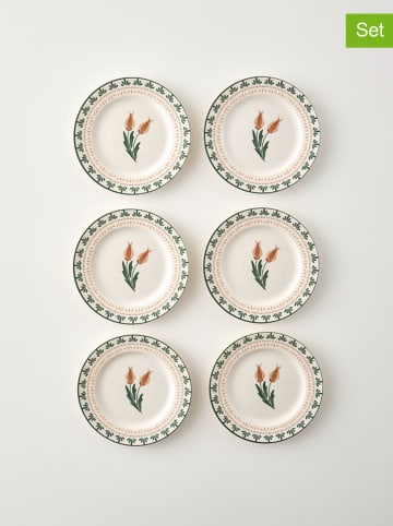 BELLA MAISON 6-delige set: dessertborden "Tulip" wit/groen/oranje - Ø 21 cm