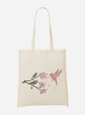 WOOOP Stoffbeutel "Blossom Bird" in Creme/ Rosa/ Braun - (B)36 x (H)43 cm
