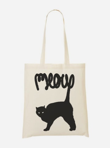 WOOOP Stoffen tas "Meow" crème/zwart - (B)36 x (H)43 cm