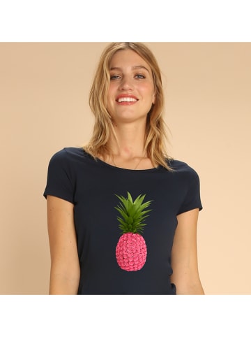 WOOOP Shirt "Floral pineapple" donkerblauw