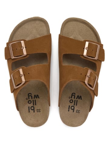 billowy Leren slippers bruin