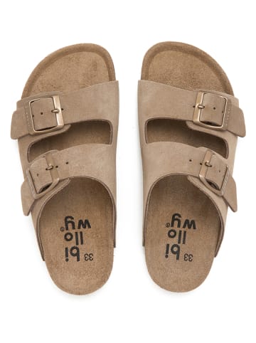 billowy Leder-Pantoletten in Hellbraun