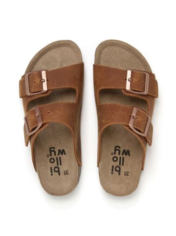 billowy Leren slippers lichtbruin