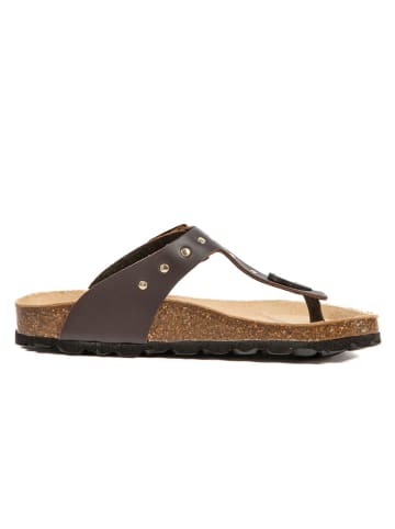 billowy Leder-Zehentrenner in Braun