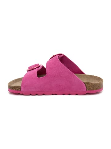 billowy Leder-Pantoletten in Pink