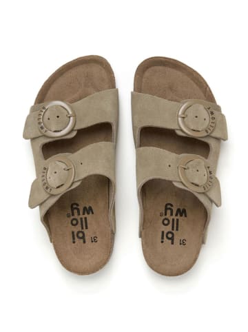 billowy Leder-Pantoletten in Khaki