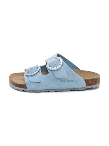 billowy Leder-Pantoletten in Hellblau