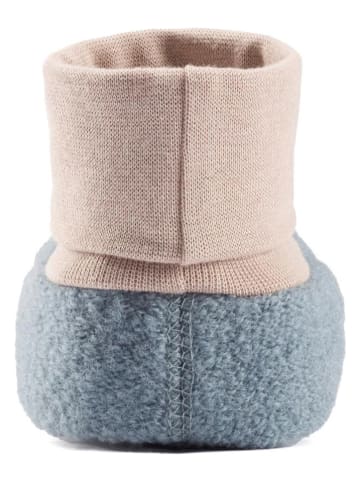 Hofbrucker Wollwalk-Babyschühchen in Blau/ Beige