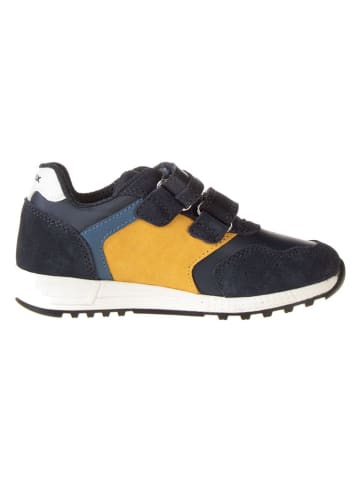 Geox Leder-Sneakers "Alben" in Dunkelblau/ Gelb