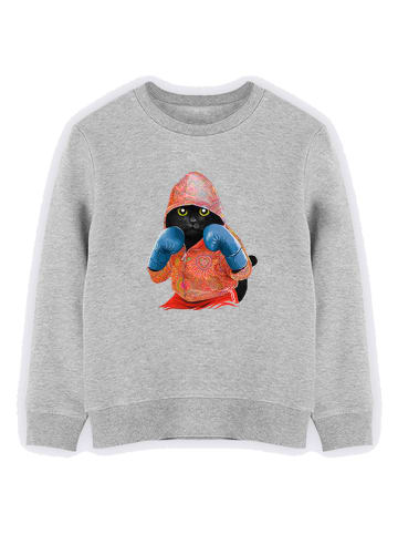 WOOOP Sweatshirt "Boxing cat black" in Grau
