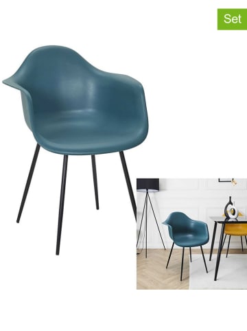 Rétro Chic 4-delige set: fauteuils "Gustav" petrol - (B)62 x (H)85 x (D)59 cm