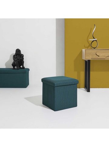 Rétro Chic Hocker "Atome" w kolorze morskim ze schowkiem - 38 x 38 x 38 cm