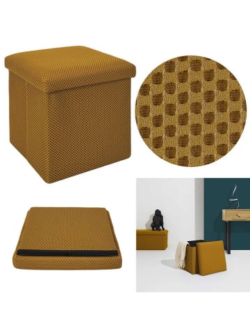 Rétro Chic Aufbewahrungshocker "Atome" in Ocker - (B)38 x (H)38 x (T)38 cm