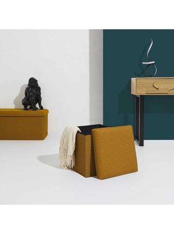 Rétro Chic Hocker "Atome" w kolorze musztardowym ze schowkiem - 38 x 38 x 38 cm