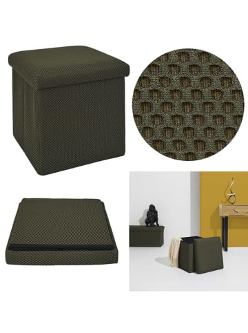Rétro Chic Aufbewahrungshocker "Atome" in Khaki - (B)38 x (H)38 x (T)38 cm