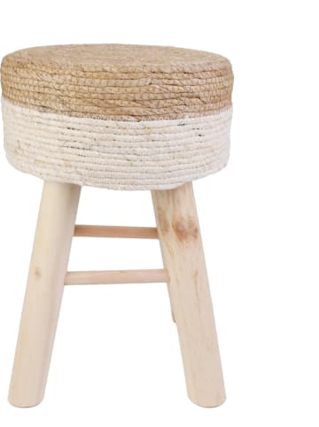 Ethnical Life Hocker in Hellbraun/ Creme - (H)43,5 x Ø 29 cm