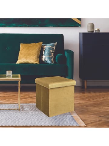 Rétro Chic Hocker "Giulia" w kolorze musztardowym ze schowkiem - 38 x 38 x 38 cm