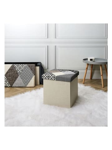 THE HOME DECO FACTORY Hocker w kolorze szaro-beżowym ze schowkiem - 38 x 38 x 38 cm