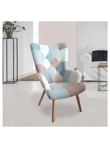 THE HOME DECO FACTORY Fauteuil "Helsinki" lichtblauw/grijs - (B)72 x (H)99,5 x (D)66 cm