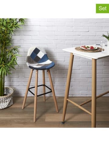 THE HOME DECO FACTORY Hockery barowe (2 szt.) w kolorze niebiesko-szaro-kremowym - 39 x 92,5 x 45 cm