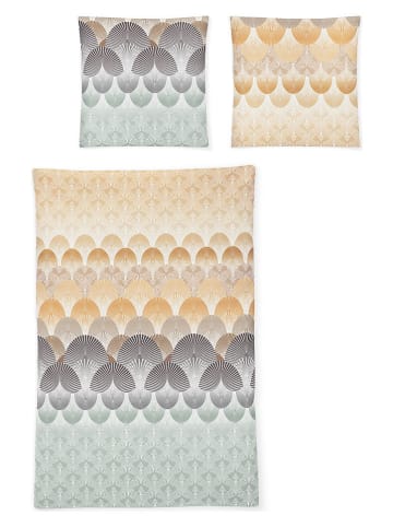 Irisette Seersucker-Bettwäsche-Set in Gelb/ Grau/ Grün