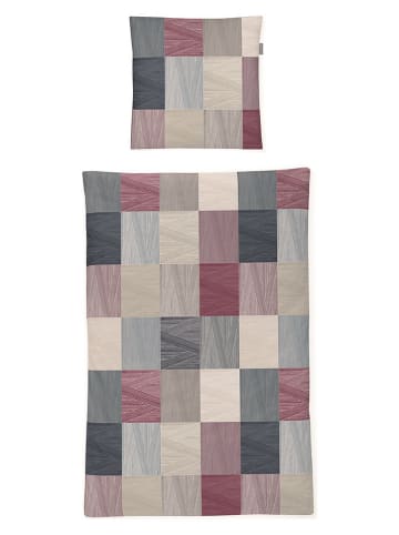 Irisette Seersucker-Bettwäsche-Set in Grau/ Pink/ Beige