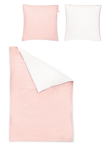 Irisette Komplet pościeli satynowej w kolorze jasnoróżowo-białym