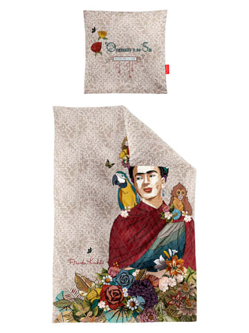 Irisette Komplet pościeli satynowej "Frieda Kahlo" w kolorze beżowym ze wzorem