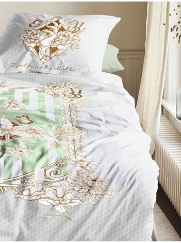 Irisette Komplet pościeli satynowej "Frieda Kahlo" w kolorze szarym ze wzorem