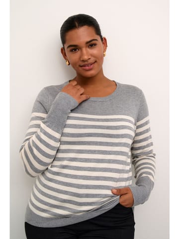 KAFFE curve Pullover "Lizzy" in Grau/ Weiß