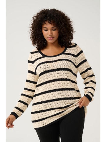 KAFFE curve Pullover "Celina" in Creme/ Schwarz