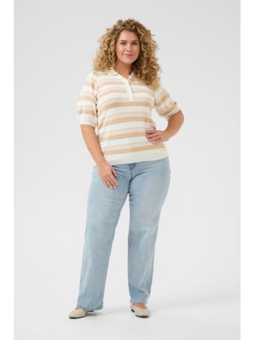 KAFFE curve Pullover in Beige/ Weiß