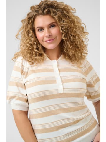 KAFFE curve Sweter w kolorze beżowo-białym
