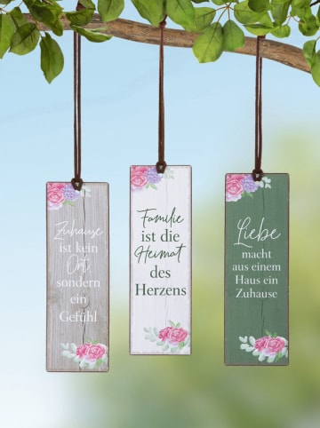 GILDE Zawieszki dekoracyjne (3 szt.) "Rosalia" w kolorze zielono-białym - 15 x 5 cm