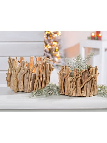 GILDE Świecznik "Medan" w kolorze jasnobrązowym - wys. 14 x Ø 20 cm