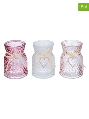 GILDE Świeczniki (3 szt.) w kolorze różowym, jasnoróżowym i białym - wys. 11 x Ø 7,5 cm