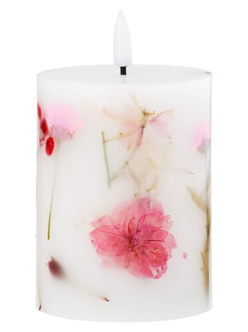 GILDE LED-Stumpenkerze "Dry Flower" in Rosa/ Weiß - (H)10 x Ø 7,5 cm