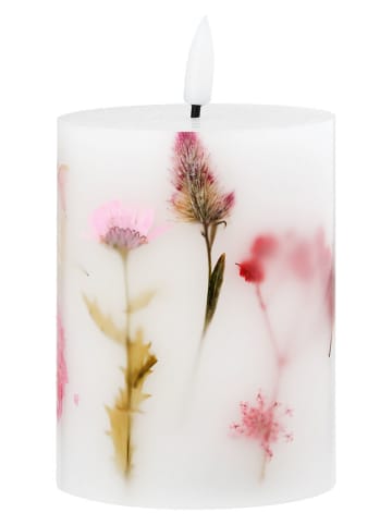 GILDE LED-Stumpenkerze "Dry Flower" in Rosa/ Weiß - (H)10 x Ø 7,5 cm