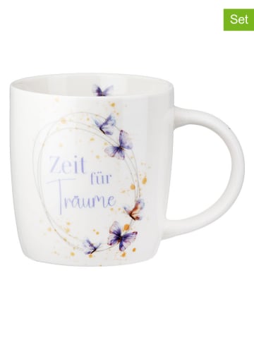 GILDE 2er-Set: Jumbotassen "Schmetterlingstanz" in Weiß/ Lila - 380 ml
