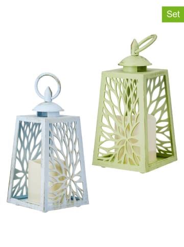 GILDE Lampiony LED (2 szt.) w kolorze błękitnym i zielonym - 10 x 23 x 10 cm