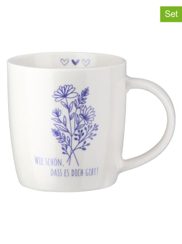 GILDE 2er-Set: Jumbotassen "Blumenstrauß" in Weiß/ Blau - 380 ml