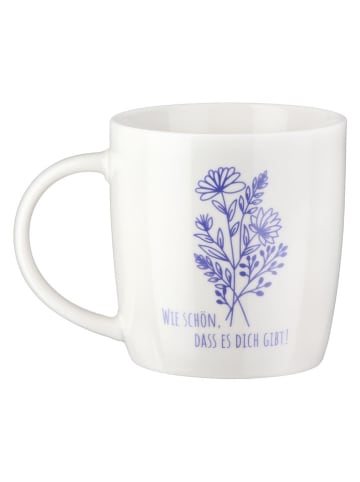 GILDE 2er-Set: Jumbotassen "Blumenstrauß" in Weiß/ Blau - 380 ml