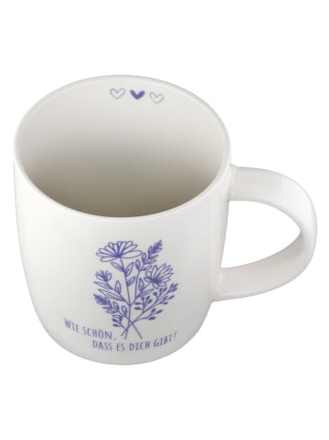 GILDE 2er-Set: Jumbotassen "Blumenstrauß" in Weiß/ Blau - 380 ml