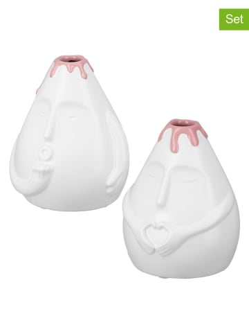 GILDE Wazony (2 szt.) "Heart" w kolorze białym - wys. 13 x Ø 11 cm