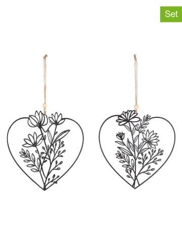 GILDE Zawieszki dekoracyjne (2 szt.) "Wildflowers" w kolorze czarnym - 19 x 18,5 cm